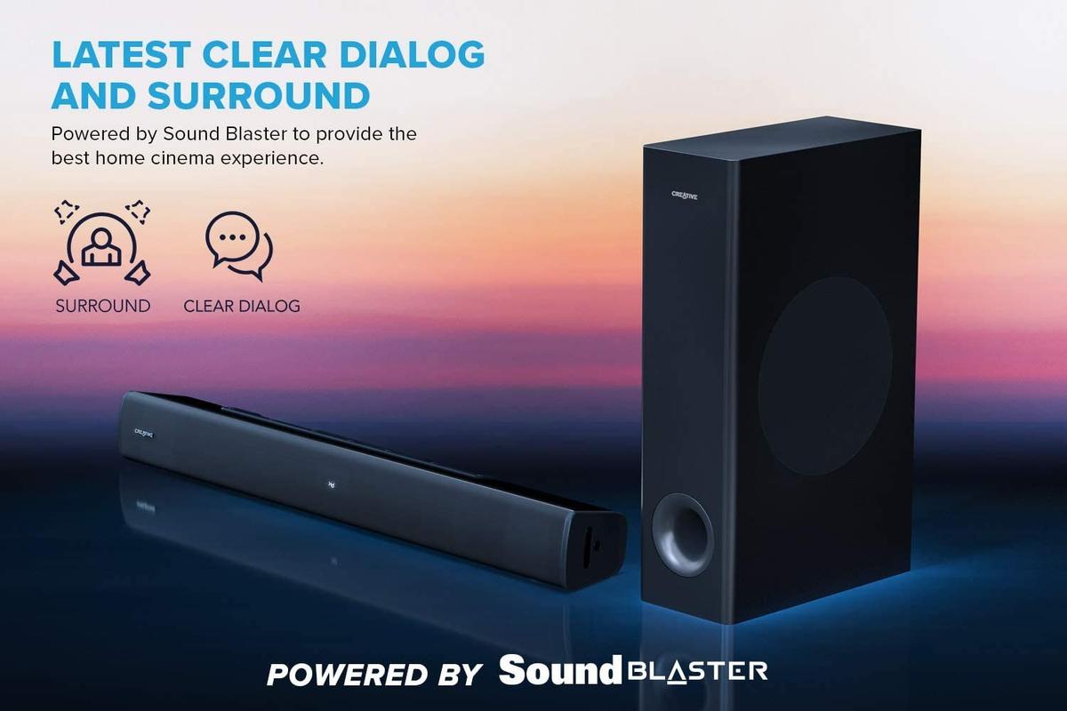 רמקולים CREATIVE STAGE V2 2.1 SOUNDBAR+SUBWOOFER BT 5.0 160W ARC