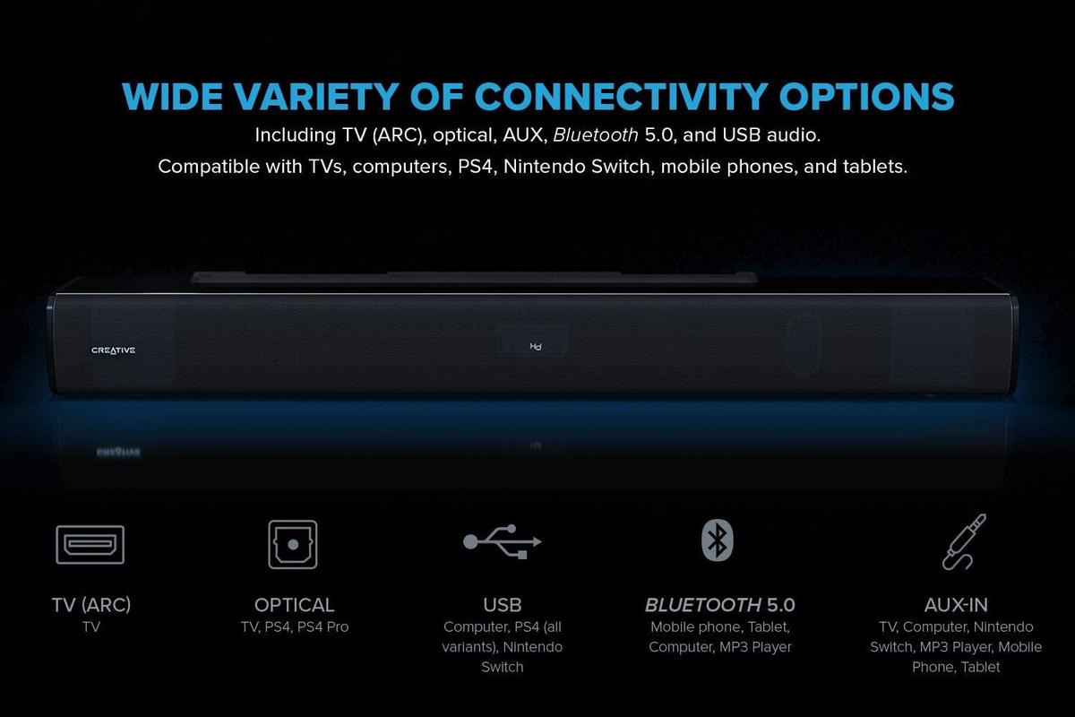 רמקולים CREATIVE STAGE V2 2.1 SOUNDBAR+SUBWOOFER BT 5.0 160W ARC