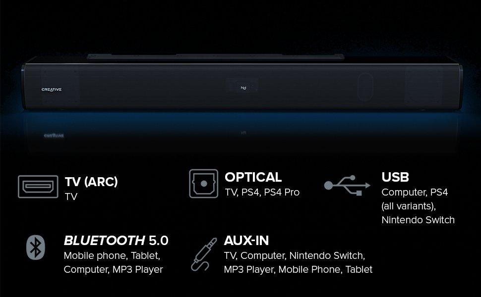 רמקולים CREATIVE STAGE V2 2.1 SOUNDBAR+SUBWOOFER BT 5.0 160W ARC