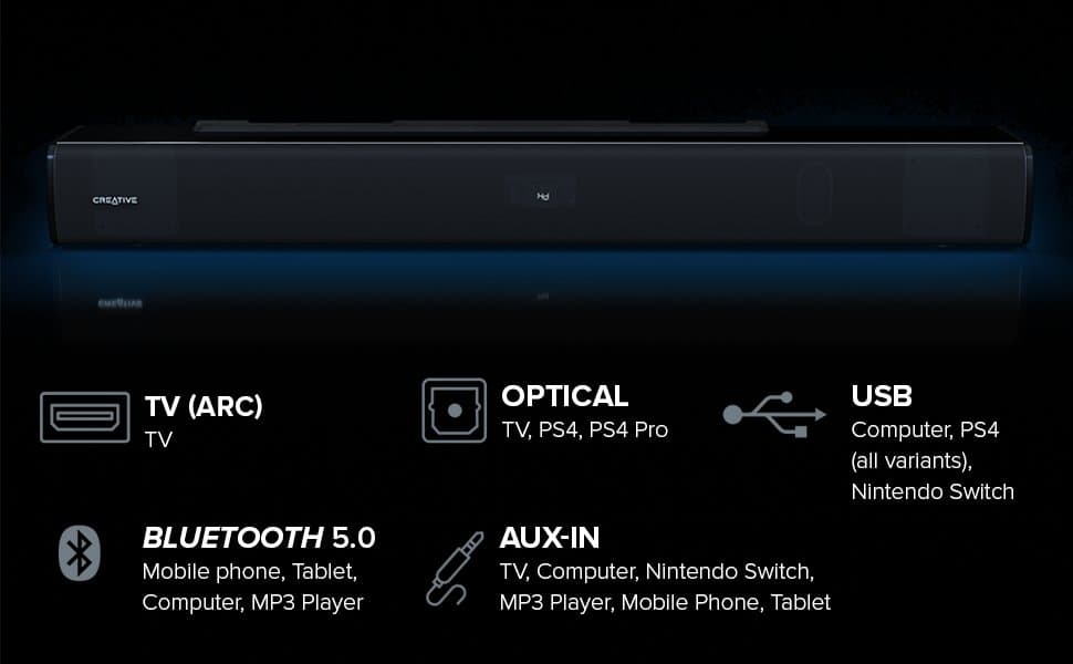 רמקולים CREATIVE STAGE V2 2.1 SOUNDBAR+SUBWOFER BT 5.0 160W ARC