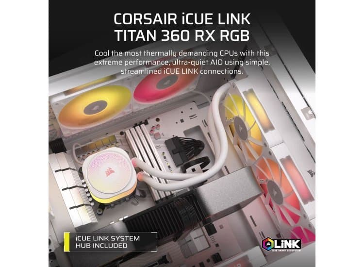 קירור נוזלי לבן Corsair iCUE TITAN 360 RX RGB White 360mm AIO