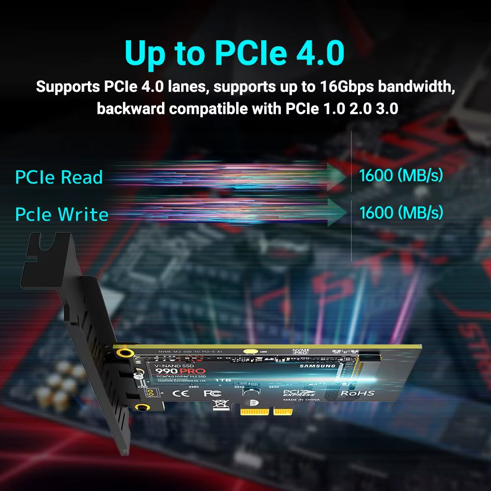 כרטיס הרחבה PCIe x4 to M.2 Adapter Support 2280 M.2