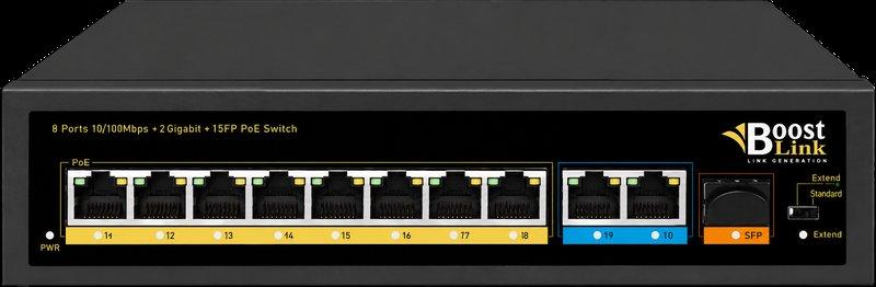 רכזת 8 פורט 10/100 POE + אפלינק גיגה נחושת + X2אופטי. 120W