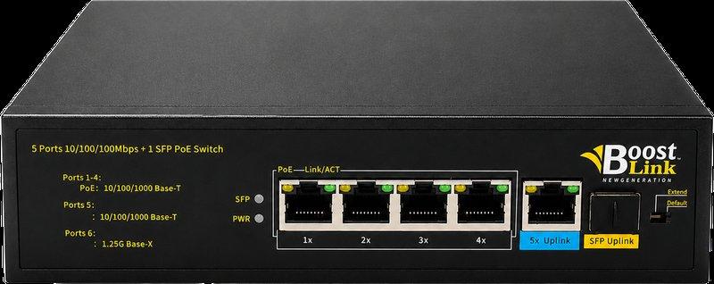רכזת 4 פורט גיגה POE +  אפלינק 1 גיגה נחושת + X1אופטי. 60W