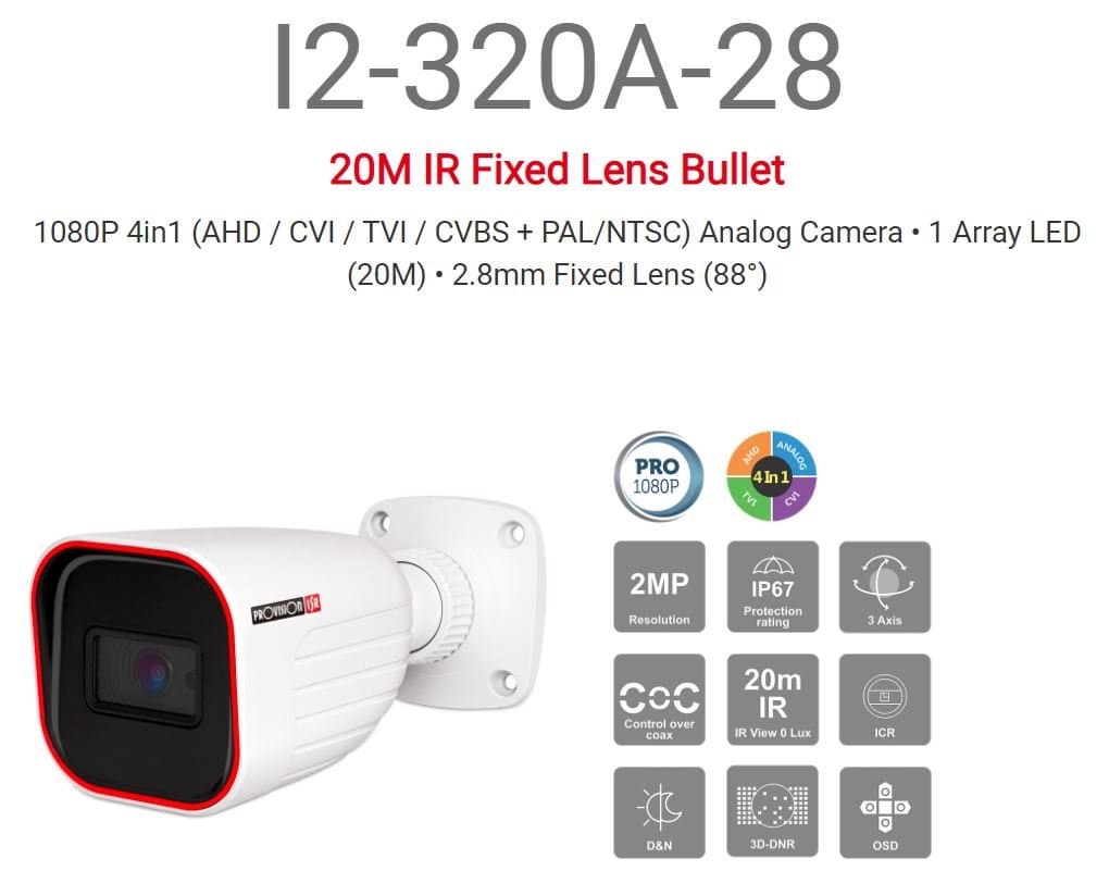 מצלמת צינור Provision I2-320a-28 AHD 2.8 2MP