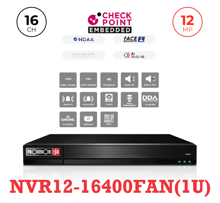 מכשיר הקלטה IP ל-16 מצלמות V2-2 12MP-)Provision NVR8-16400AN(1U