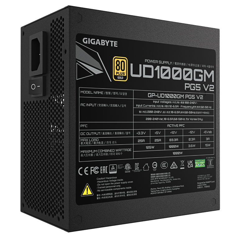 ספק Gigabyte UD1000GM PG5 1000W V2 PCIE 5.1 ATX 3.1 80 PLUS Gold