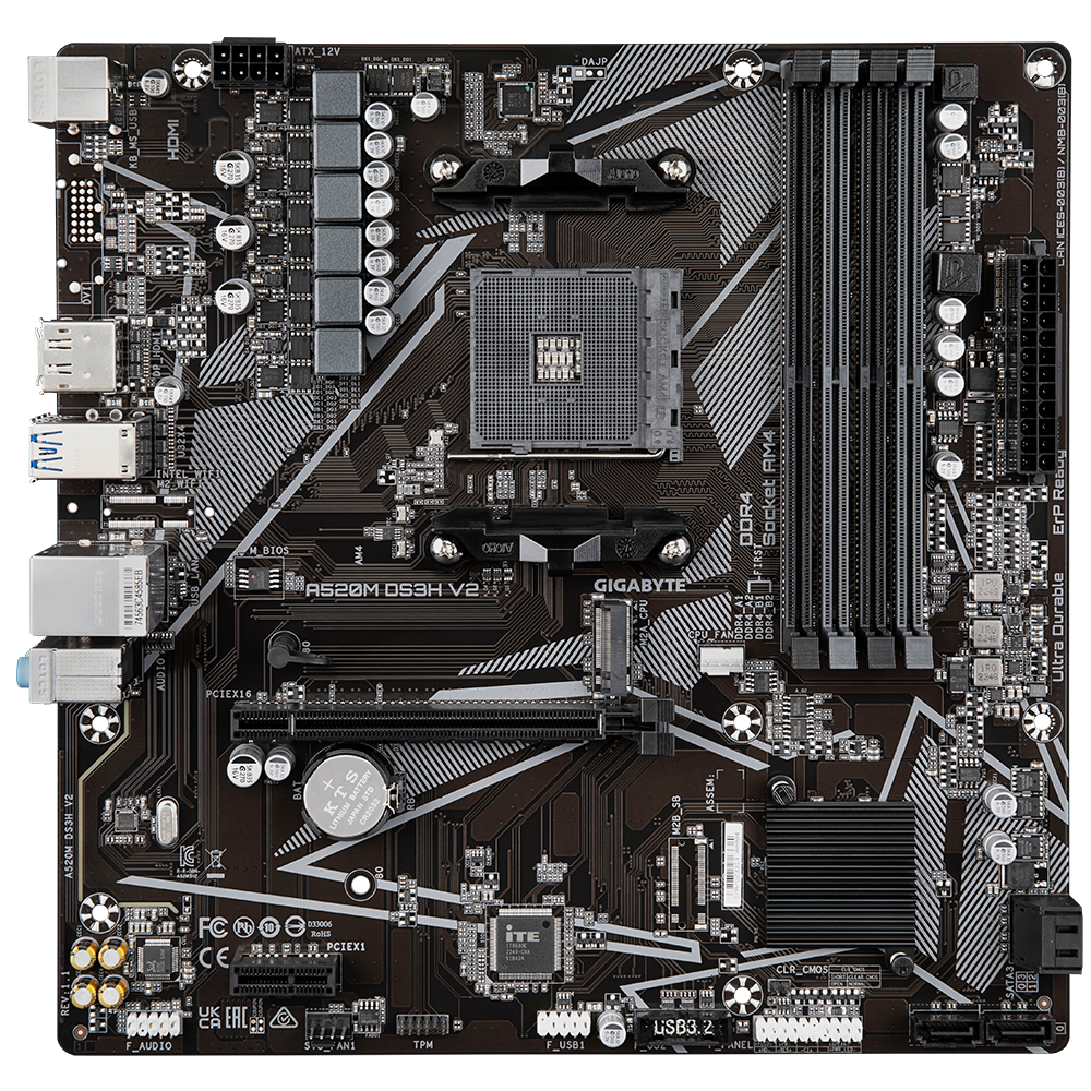 לוח למעבדי Gigabyte A520M DS3H V2 1.1 AM4 AMD Micro-Atx