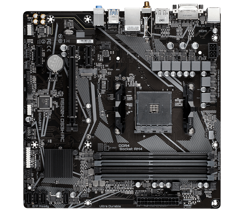 לוח אם Gigabyte A520M DS3H AC 1.4 DDR4 M.2 WIFI BT AM4