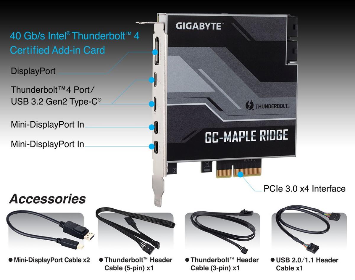 כרטיס הרחבה ללוחות Gigabyte נתמכים Gigabyte Thunderbolt 4