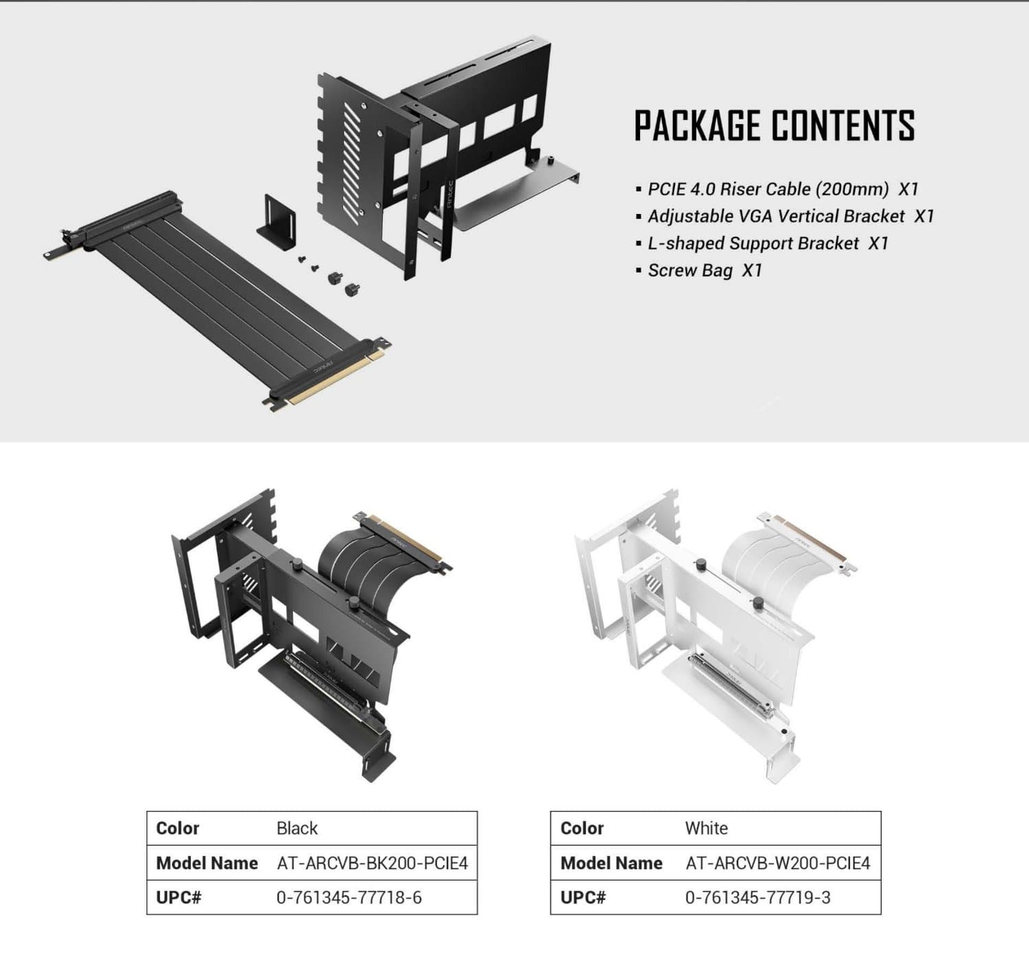 כבל ותושבת לכ. מסך Antec PCIE-4.0 Adjustable Vertical Bracket