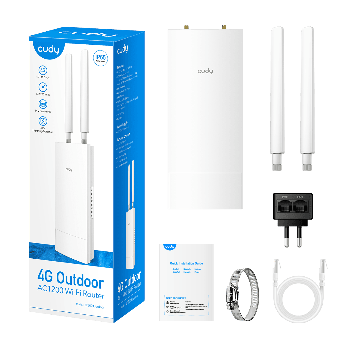 נתב מוקשח אלחוטי כולל מודם סלולרי CUDY LT500 OUTDOOR 4G LTE
