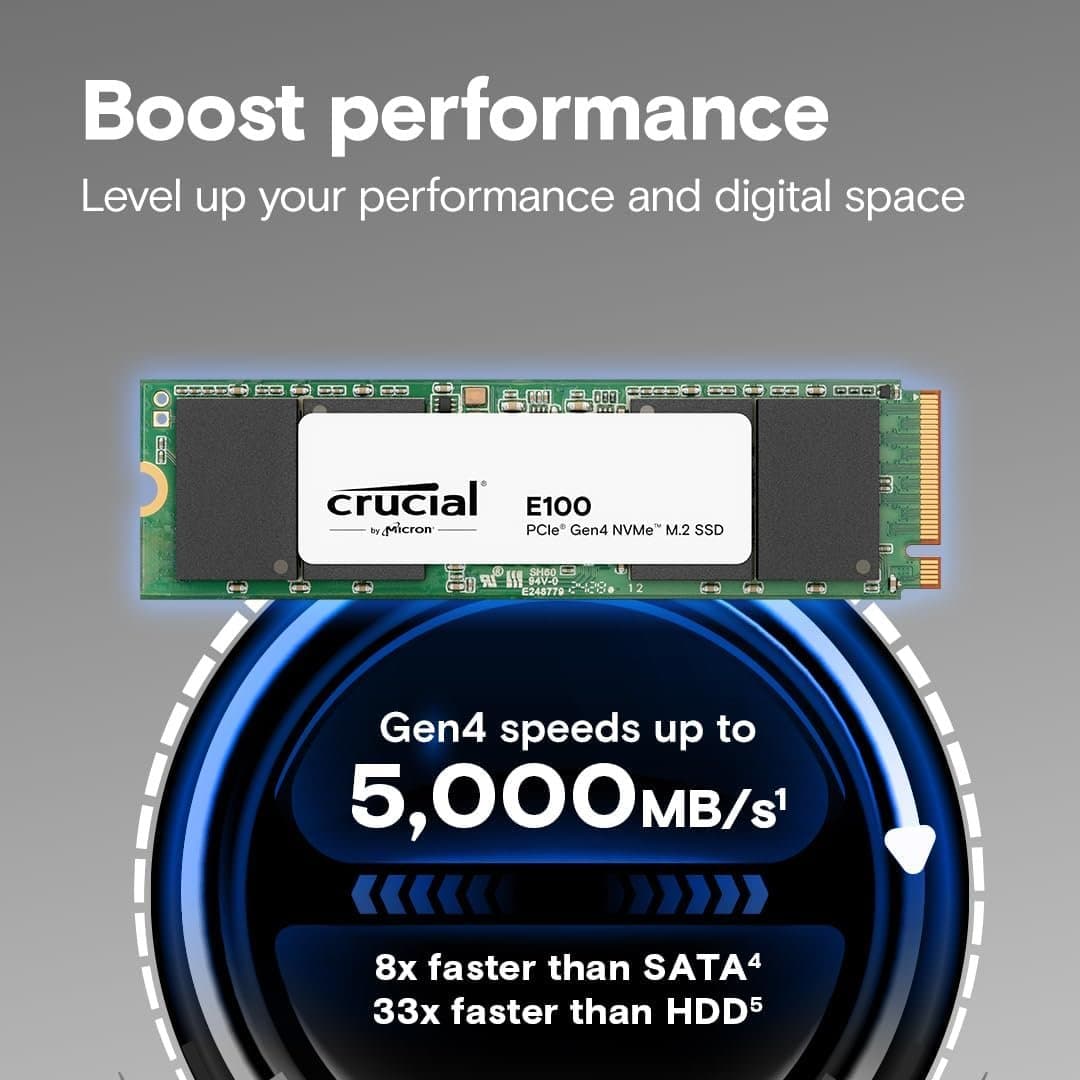 דיסק פנימי Crucial SSD E100 480GB PCIe Gen4 2280 NVMe M.2