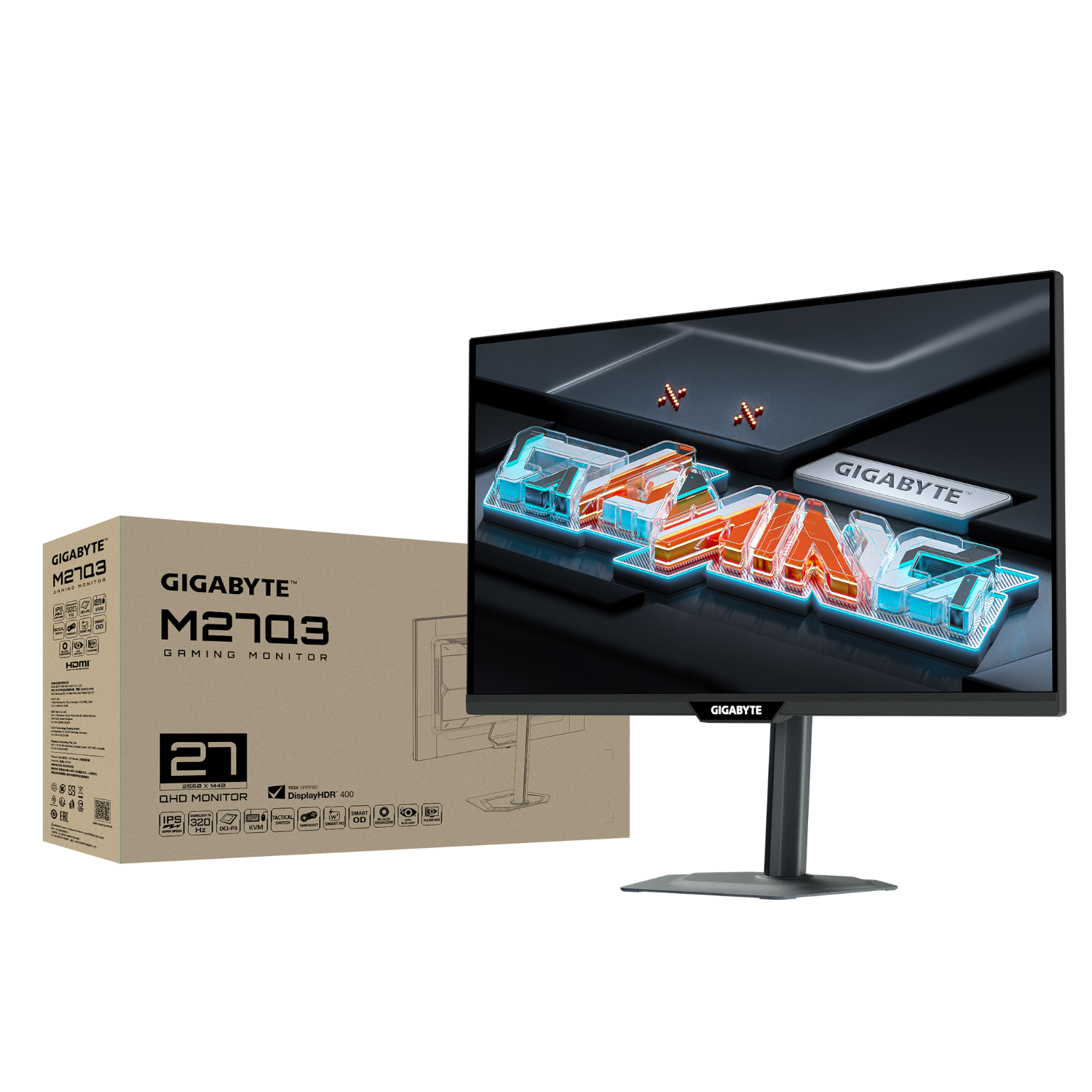 מסך גיימינג Gigabyte M27Q3 2K 1Ms SS IPS 320Hz KVM G-Sync