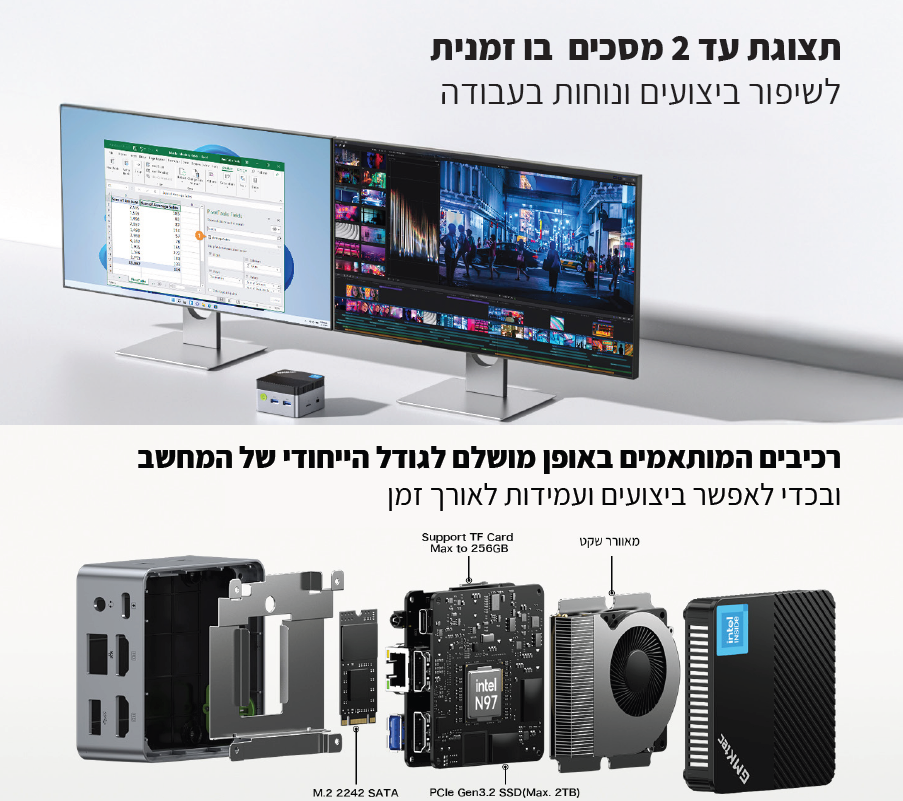 מחשב מיני GMK-G5 Intel N97 12GB 256NVME WIN11 Pro
