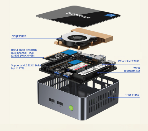 מחשב מיני GMK-M3 Intel I5-12450H 16GB 1TB NVME WIN11 Pro
