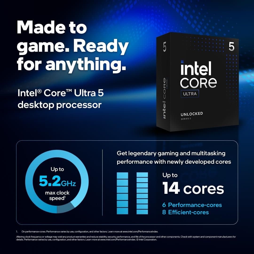 מעבד Intel Core Ultra 5 245K Tray No Fans Up To 5.2GHz