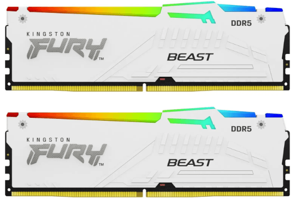 זכרון לנייח Kingston FURY Beast White RGB 32GB 2x16GB 5600MHZ c36
