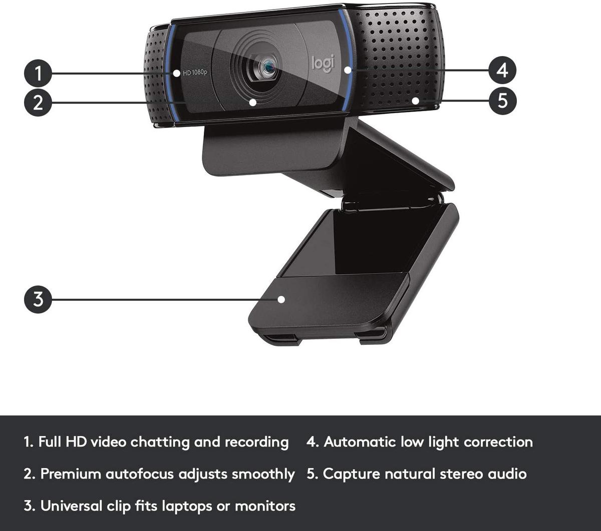 מצלמת אינטרנט Logitech C920 1080p HD Pro Webcam With Mic