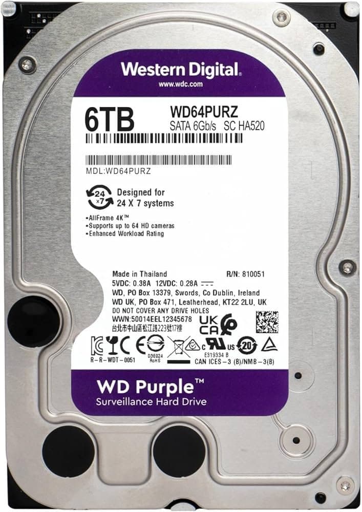 דיסק לנייח 3.5 Western Digital 6TB Purple 5400RPM 256MB Cache